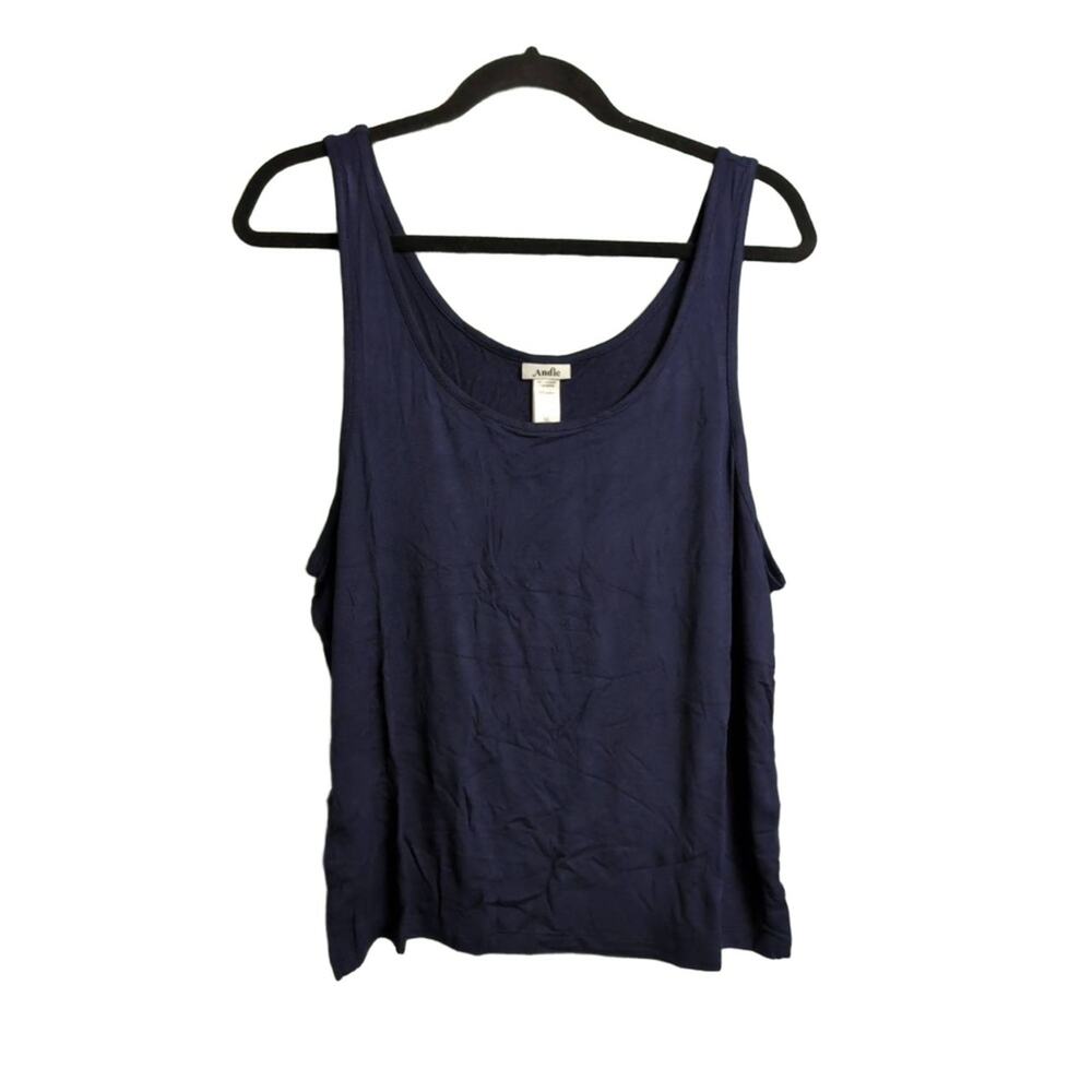 NWT Andie Scoop Tank Navy Blue Bamboo Rayon Spandex Top XL